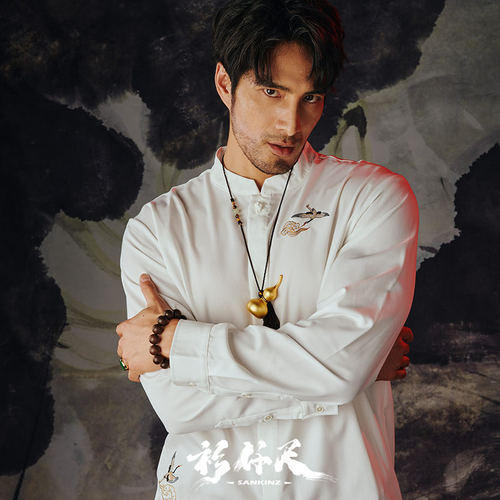 衫仟尺云中鹤国潮绣花休闲衬衫