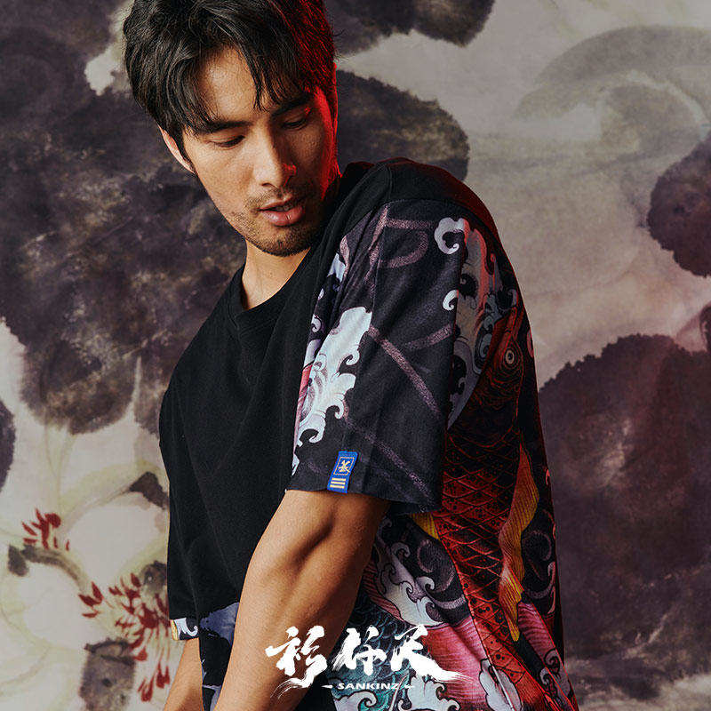 鲤鱼短袖衫仟尺中国风