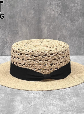 香港I.Tgreg女士法式复古遮阳帽时尚镂空平顶帽休闲沙滩防晒帽子