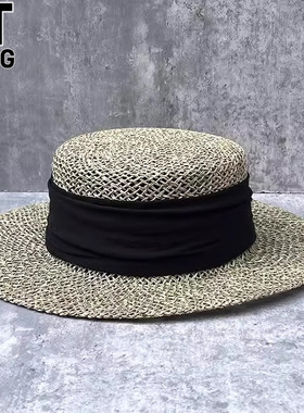 香港I.Tgreg女法式复古镂空编织大帽檐平顶礼帽时尚出游遮阳草帽