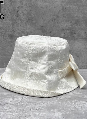 香港I.Tgreg女士洋气丝光渔夫帽百搭蝴蝶结小帽檐时尚平顶盆帽子