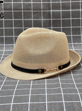 香港I.Tgreg男英伦时尚皮带小礼帽镂空透气旅游帽舞台表演爵士帽