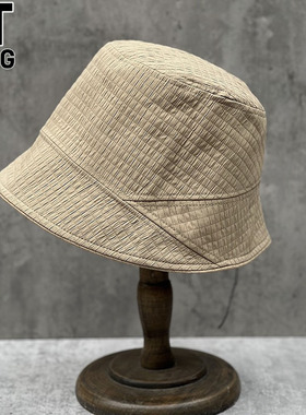 香港I.Tgreg春夏新款质感格纹面料前大后小盆帽女百搭简约渔夫帽