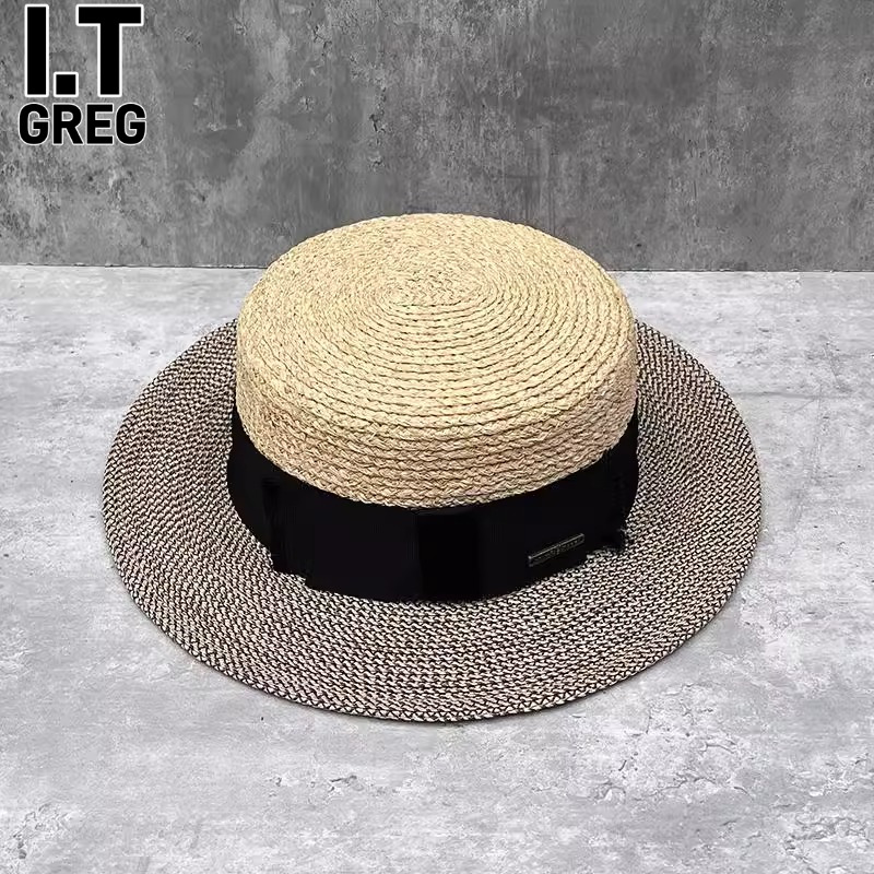 I.Tgreg时尚百搭拉菲草平顶草帽