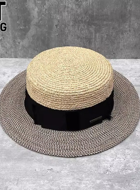 香港I.Tgreg女士时尚百搭拉菲草平顶草帽出游度假沙滩防晒遮阳帽