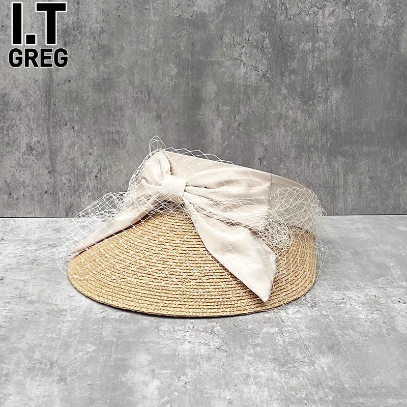 I.Tgreg女百搭网纱蝴蝶结空顶帽
