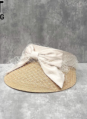 香港I.Tgreg女士时尚百搭网纱蝴蝶结空顶帽子休闲出游防晒遮阳帽