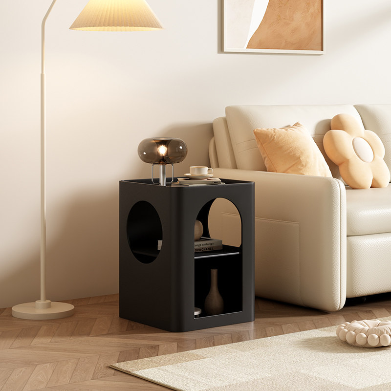 现代简约方形铁艺边几客厅角几沙发小型创意边柜黑色高级感床头桌