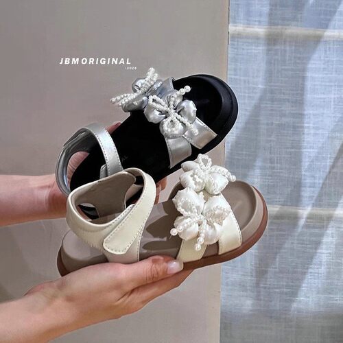 JBM皮牌新款女童凉鞋韩版水钻蝴蝶结公主凉鞋大童女孩时尚沙滩鞋