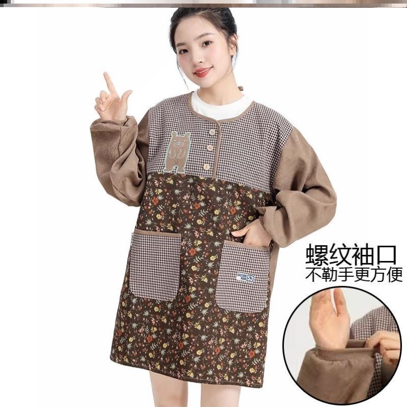 厨房商用轻奢民族风围裙长袖成人罩衣反穿衣特别好看的家用 长袖
