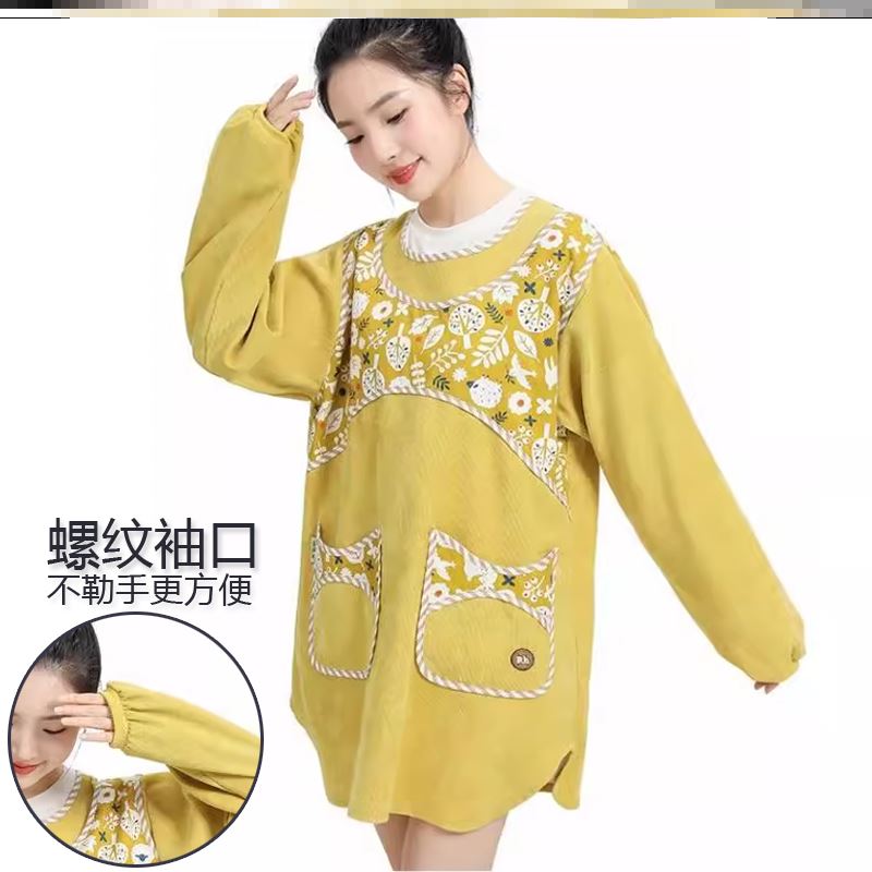 罩衣女新款反穿衣大人围裙小个子短款工作黑色工作上档次的花烘焙