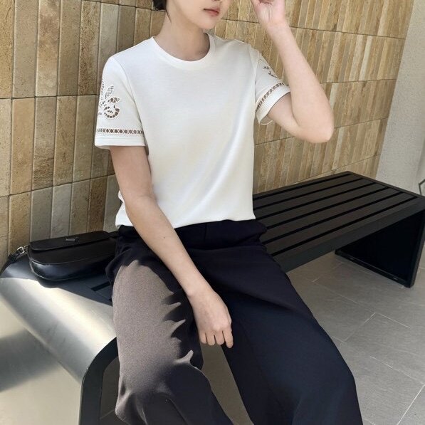 2026春夏新韩版简约百搭显瘦镂空拼接T恤女宽松休闲短袖上衣9209#