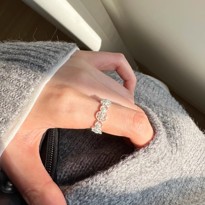 s925纯银镶钻八芒星戒指女简约小众设计轻奢精致开口可调节指环潮