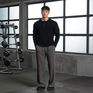 AFTERGLOW秋冬软糯华夫格亨利领长袖 纯棉肌理显肩宽通勤长TEE