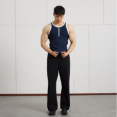 AFTERGLOW复古重磅撞色锦氨背心 健身超高弹力显大拉链上衣 夏季