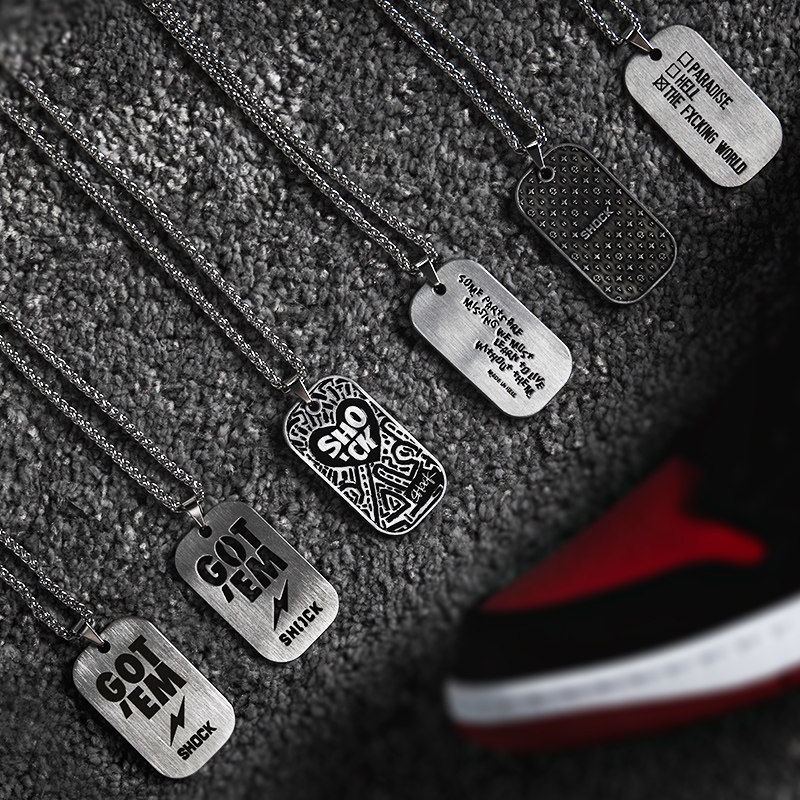正品 shock潮流gotem钛钢军牌嘻哈情侣高街头hiphop吊坠挂件项链