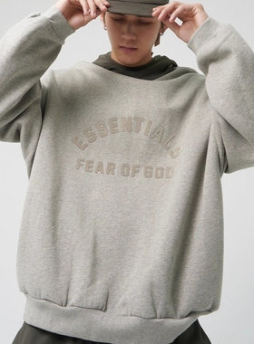 弹跳潮人 Fear of God Essentials 24款圆弧logo拼色连帽加绒卫衣