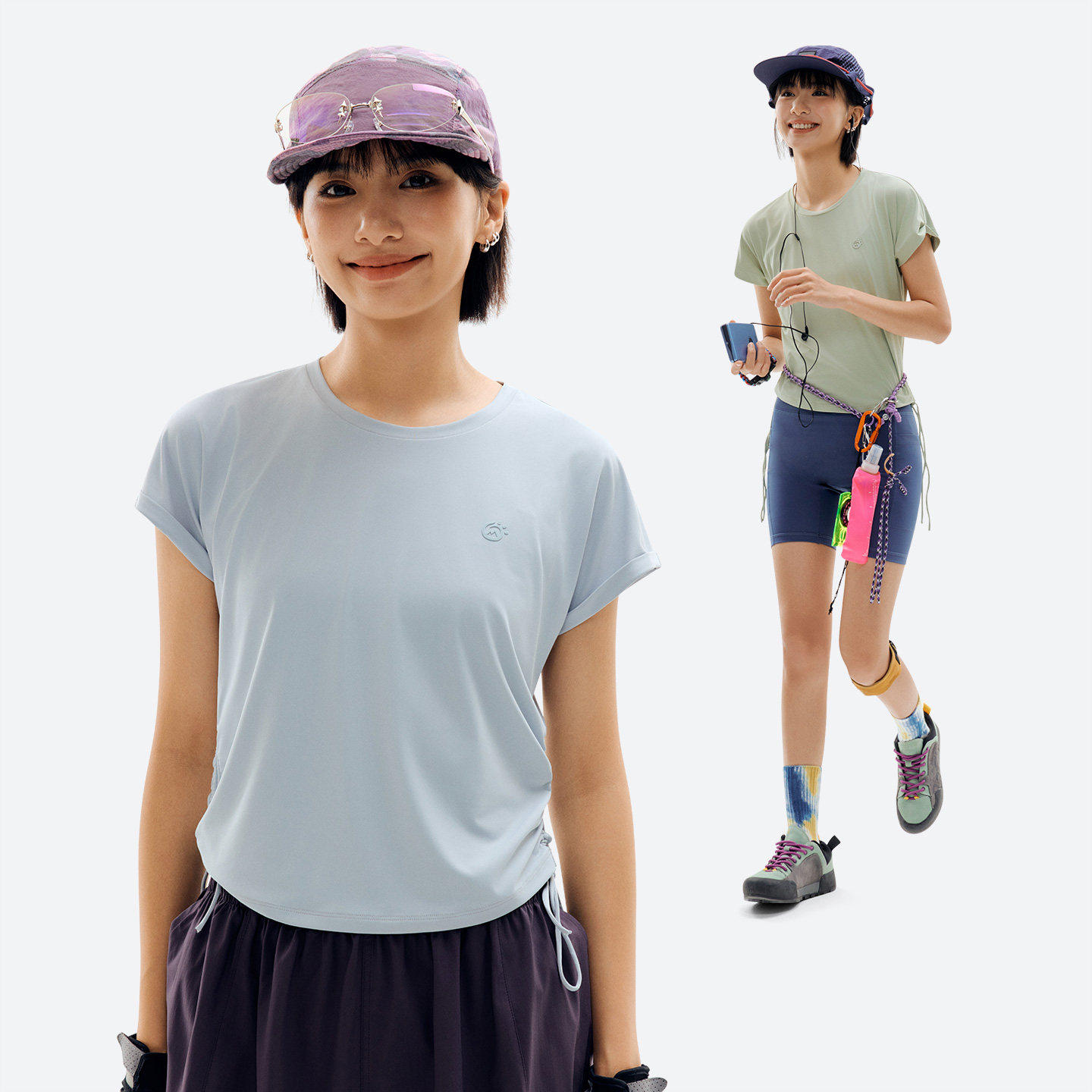 探拓户外速干T恤女夏短袖防晒透气冰肤轻薄收腰显瘦运动跑步上衣