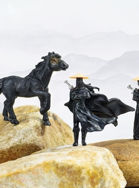 古风侠客人偶沙盘假山鱼缸摆件