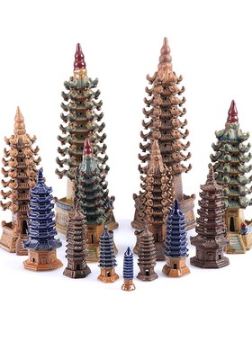 六角塔陶瓷造景摆件鱼缸假山