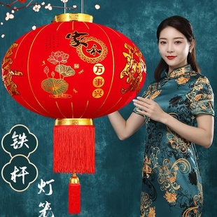 新年高档长杆灯笼大红灯笼挂饰户外大门口一对灯笼春节福字灯笼
