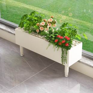 白色高可调阳台花箱种植箱长条花盆架落地窄窗台加宽台面花架神器