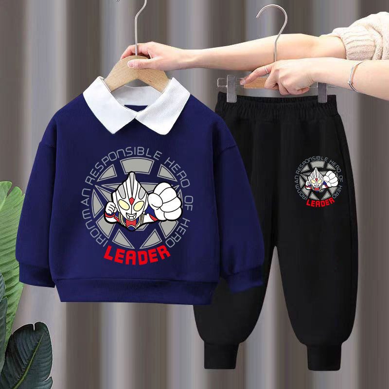 男童polo衫卫衣套装春秋新款奥特曼儿童潮酷运动衣服百搭两件套