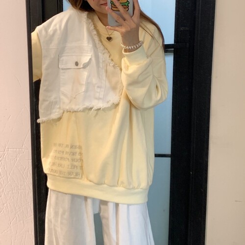 大码300斤美式复古撞色拼接圆领卫衣女秋冬新款宽松慵懒风外套