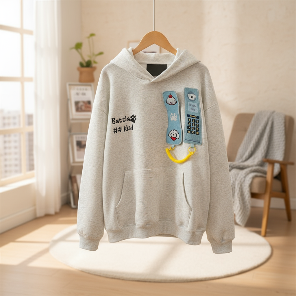 韩系特大码可拆卸趣味电话加绒连帽卫衣男女新款加绒时尚宽松外套