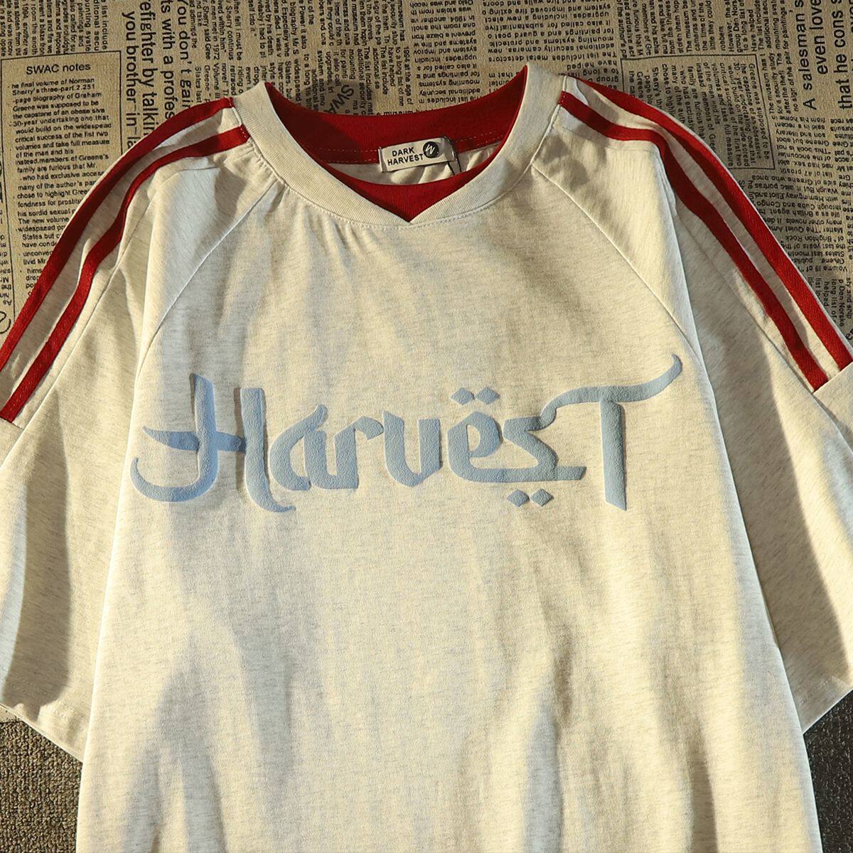 21支210g精梳纯棉夏季大码美式高街撞色插肩短袖t恤男女宽松上衣