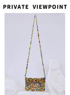 私人观点原创设计花色宫廷复古精致玻璃珠手工串珠手机翻盖斜跨包