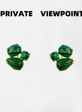 私人观点祖母绿孔雀石Vintage复古手作轻奢质感925银精致耳针耳饰