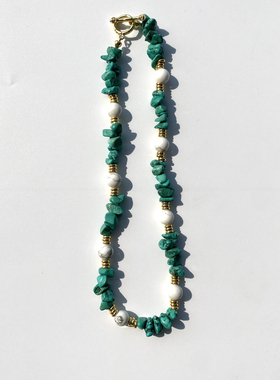 私人观点欧美风天然石项链珍珠ins新款流行波西米亚松石颈链女