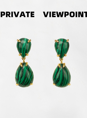 私人观点祖母绿孔雀石Vintage复古手作轻奢质感925银吊坠古典耳饰