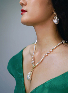 私人观点原创设计天然巴洛克淡水珍珠吊坠可拆卸复古优雅百搭项链