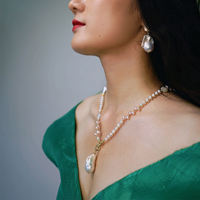 私人观点原创设计天然巴洛克淡水珍珠吊坠可拆卸复古优雅百搭项链