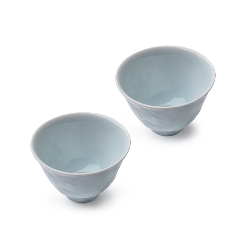 日本美浓烧茶杯青白瓷酒杯对杯
