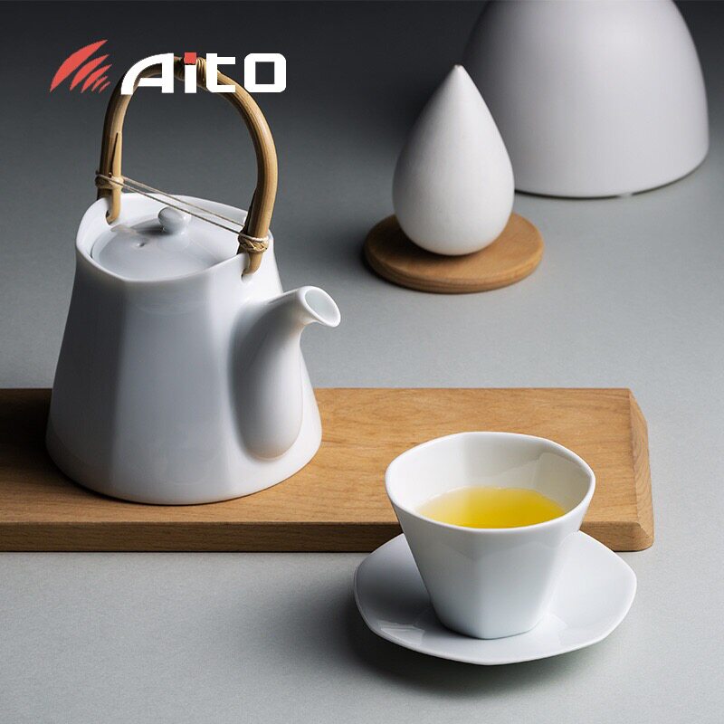 日本进口茶具AITO美浓烧日式简约设计白瓷带滤网茶壶茶杯茶碟套装