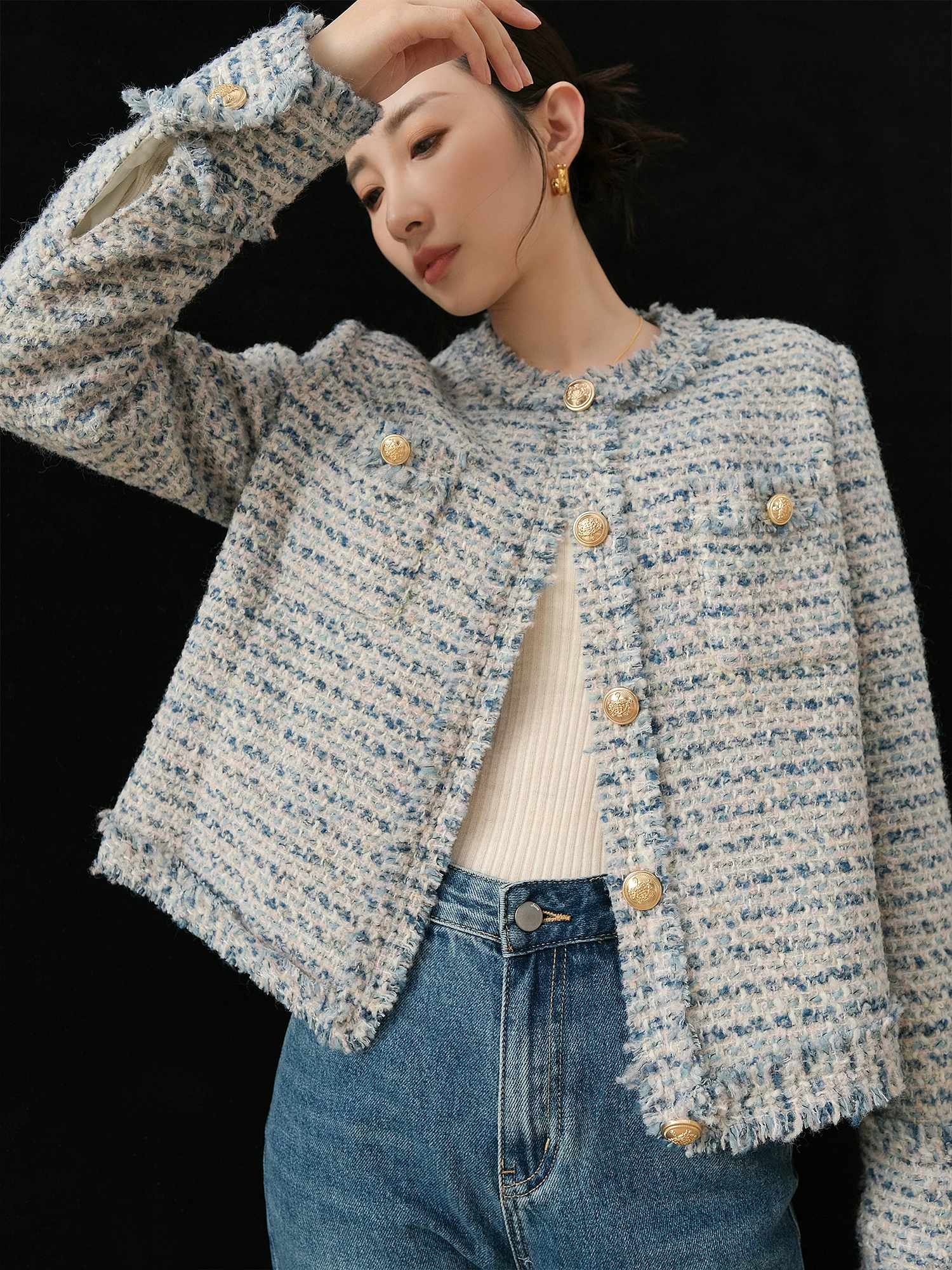 Шерстяная осенняя металлическая куртка, западный стиль, стиль Chanel
