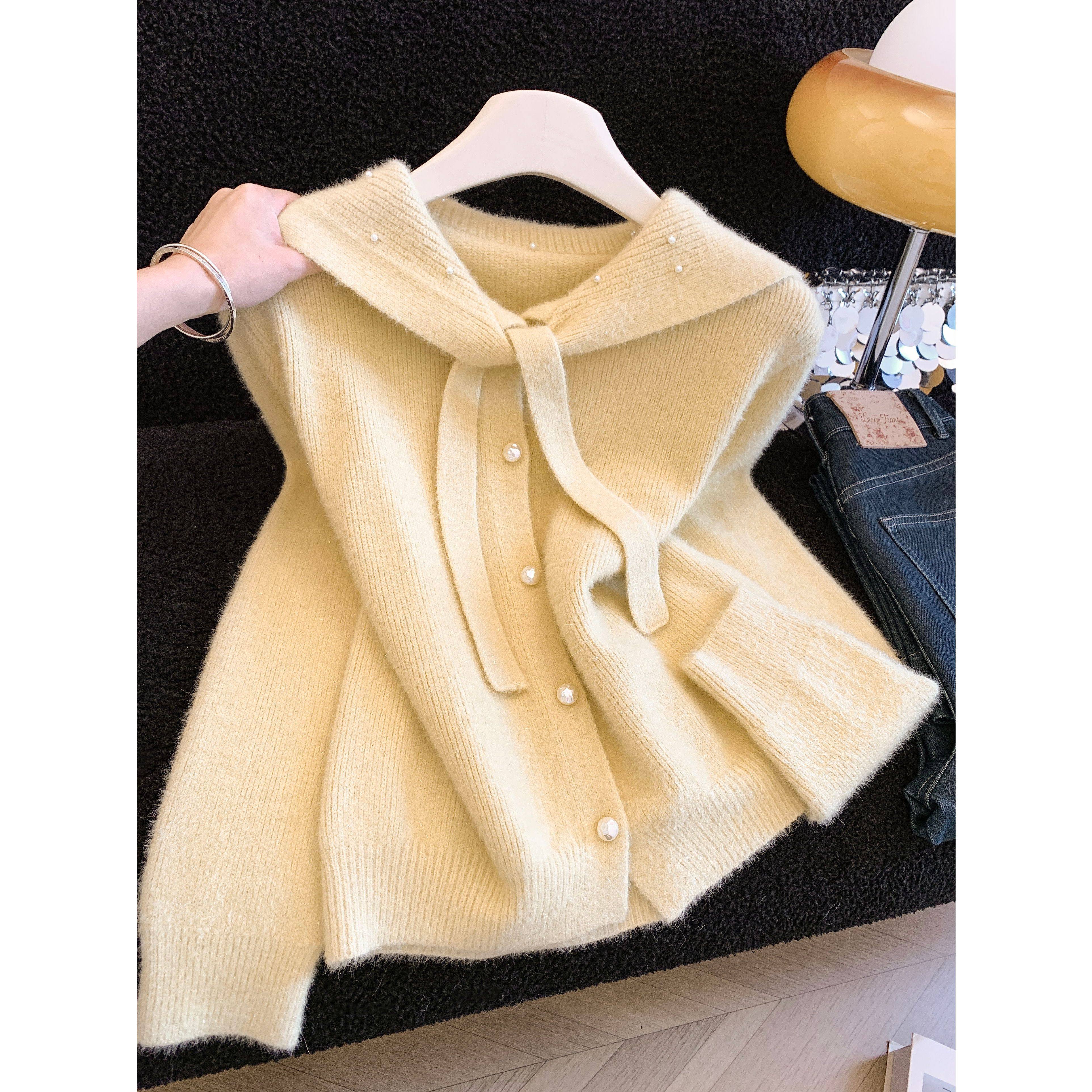 新款钉珠海军领假两件长袖针织开衫女秋冬款慵懒宽松百搭毛衣,女装/女士精品,毛衣,淘宝优惠券,粉丝福利购,淘宝优惠卷