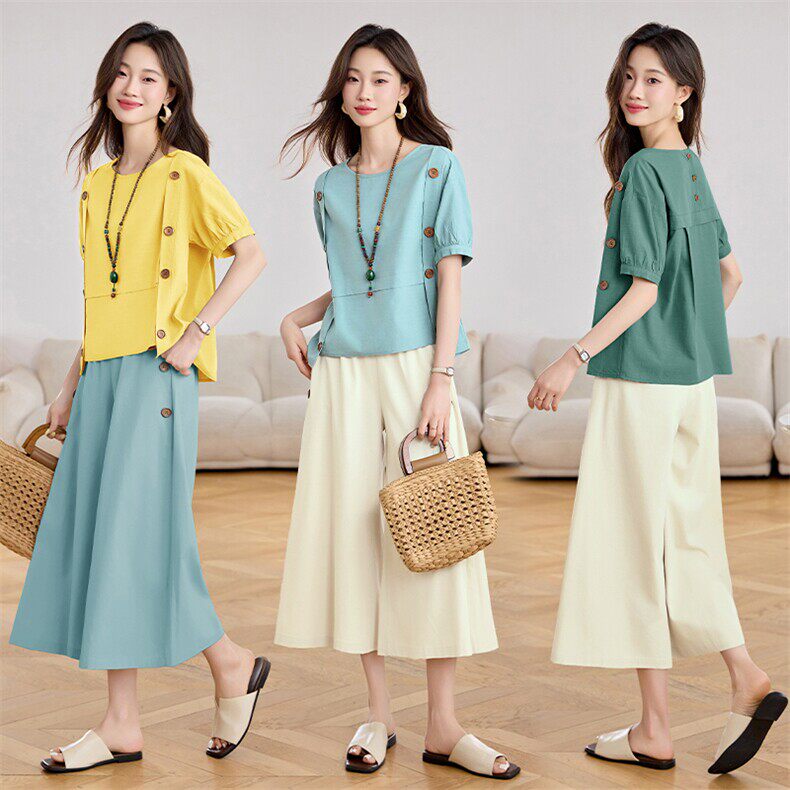 2026年夏季新款时尚套装女洋气减龄宽松显瘦气质上衣裤子两件套