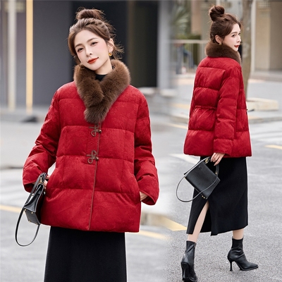 国风红色洋气羽绒服女款