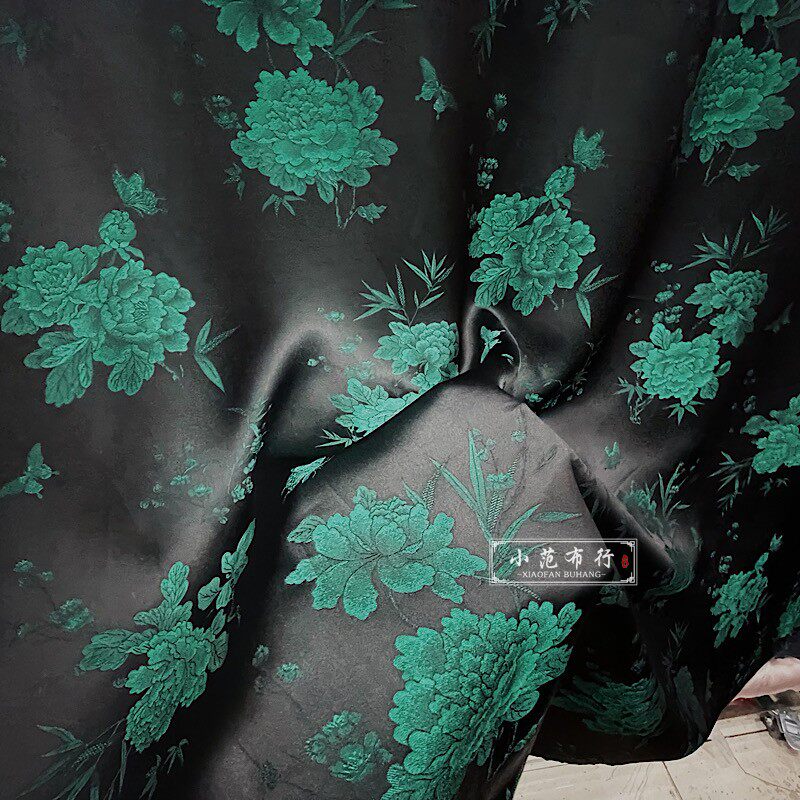 多色重磅醋酸双色提花布料 垂坠感牡丹花中国风旗袍唐装睡衣面料