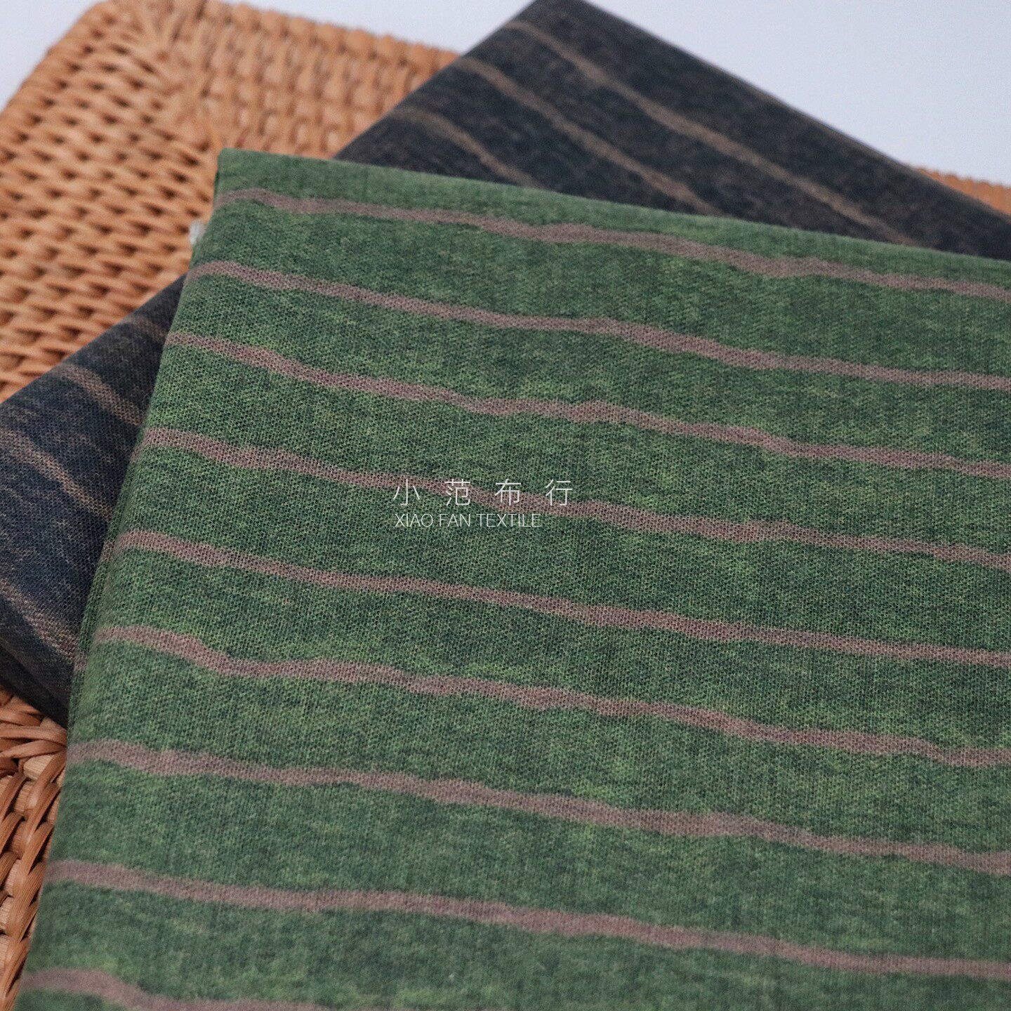 绿色灰色春夏秋竖条纹复古条纹印花布料全棉纯棉衬衫袍子土布面料