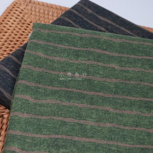 绿色灰色春夏秋竖条纹复古条纹印花布料全棉纯棉衬衫 袍子土布面料
