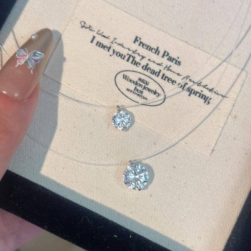 新款爆款人鱼之泪透明鱼线隐形超闪锆石项链女高级感时尚百搭锁骨,饰品/流行首饰/时尚饰品新,项链,淘宝优惠券,粉丝福利购,淘宝优惠卷