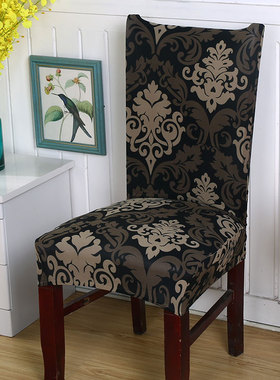 四季通用家用餐椅套全包欧式连体弹力椅子套黑色耐脏凳子套罩子