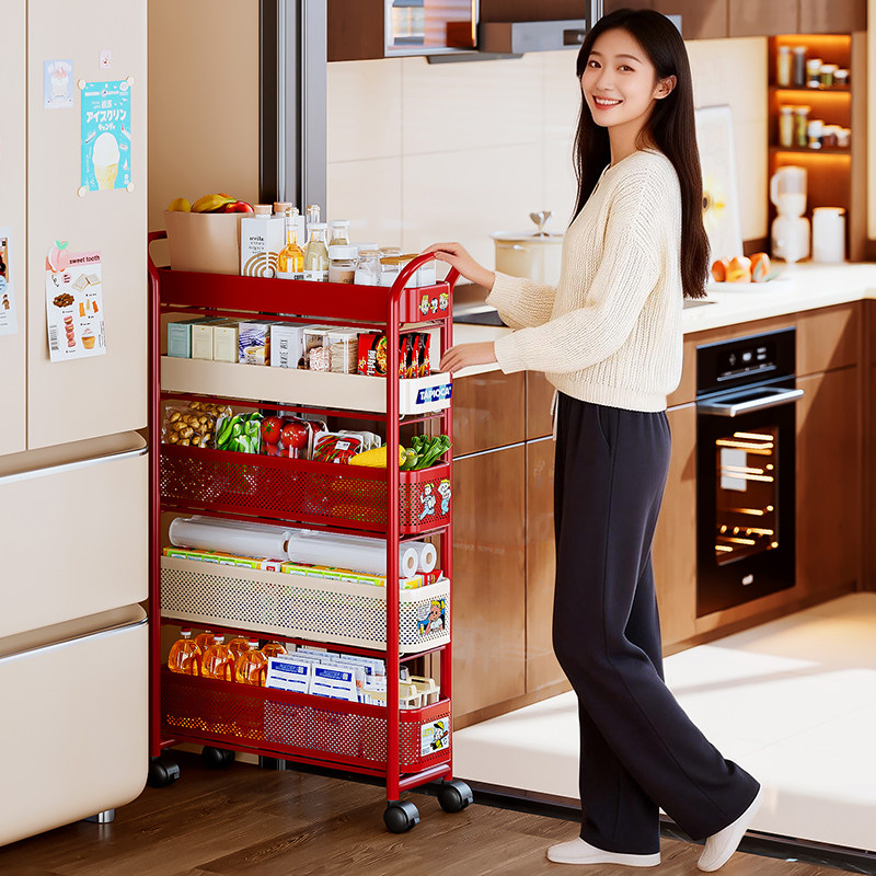 弗林斯冰箱侧收纳置物架夹缝收纳柜厨房门后缝隙15cm抽拉篮小推车,厨房/烹饪用具,厨房置物架/置物柜/角架,淘宝优惠券,粉丝福利购,淘宝优惠卷