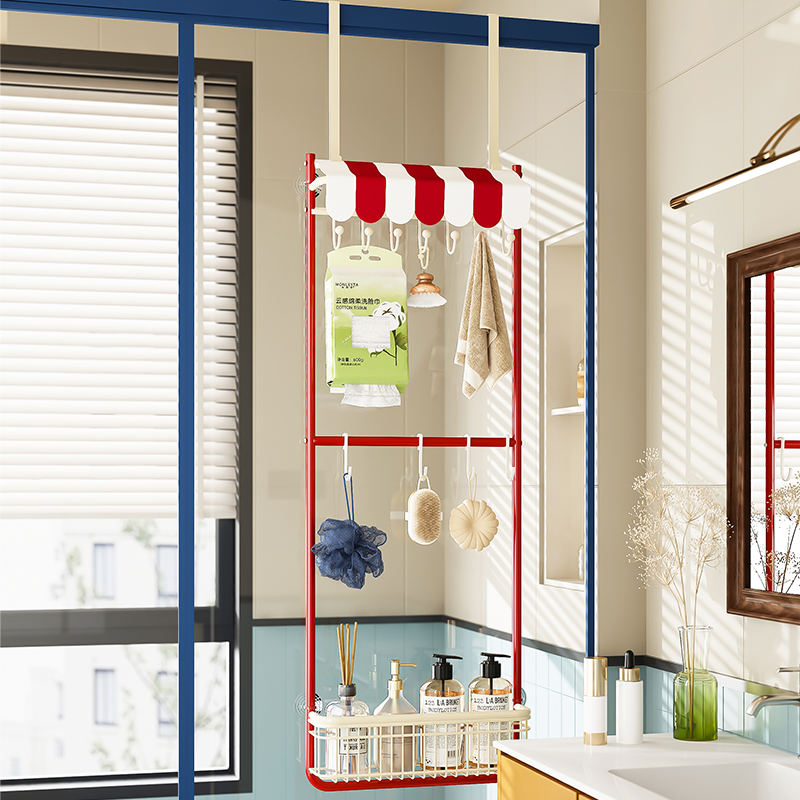 弗林斯浴室置物架免打孔挂钩卫生间门后收纳篮毛巾淋浴房挂架神器
