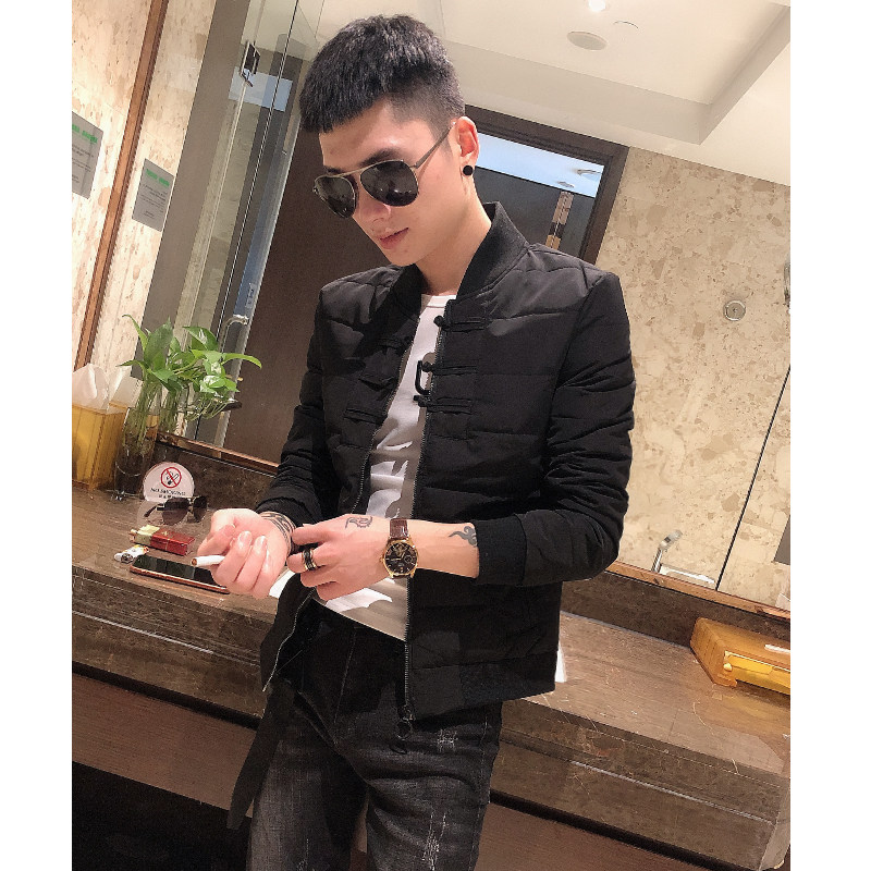 精神小伙修身棉服潮男帅气上衣社会人立领盘扣中国风棉衣网红外套